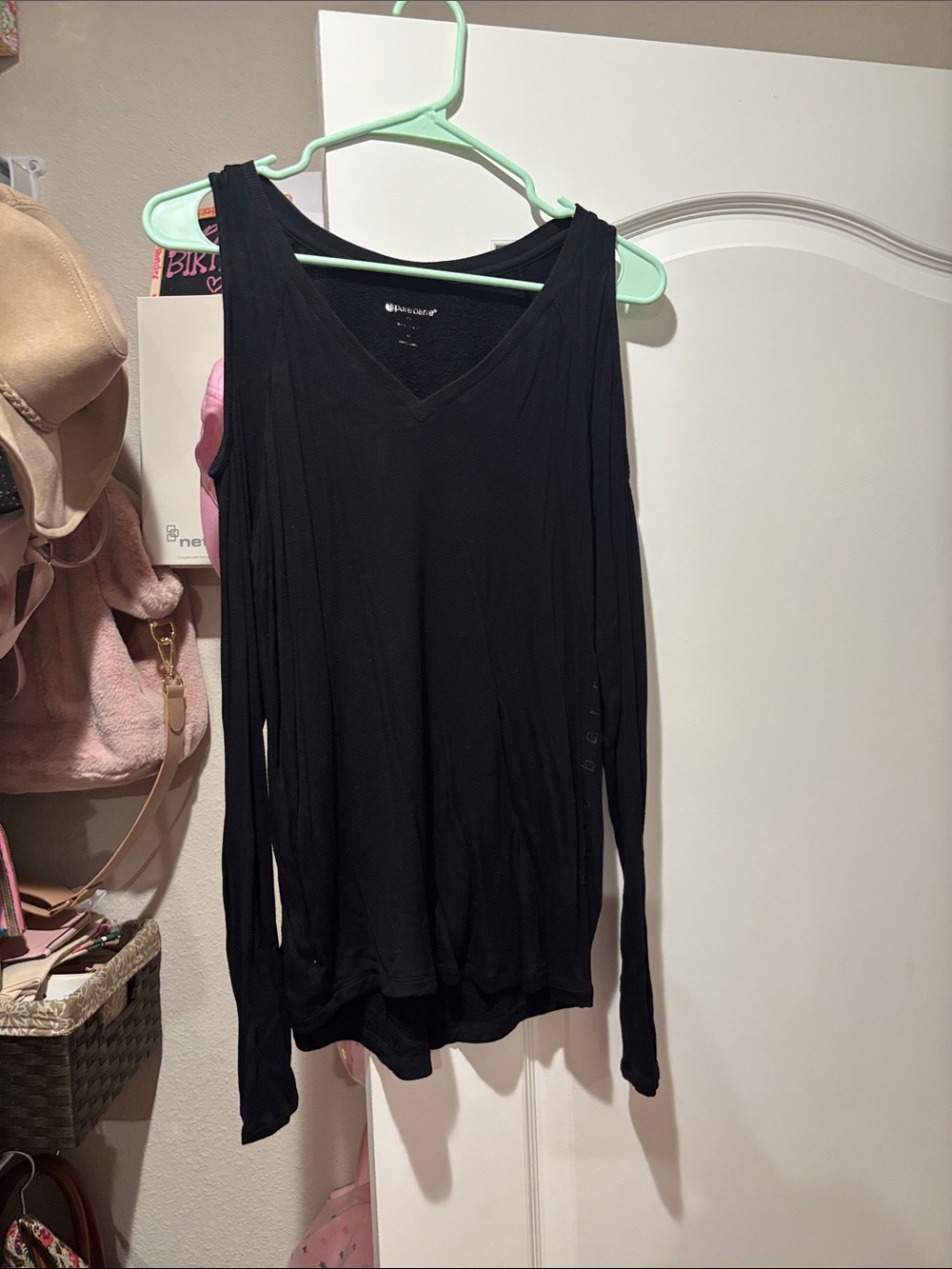 Pure Barte open shoulder black top- size M